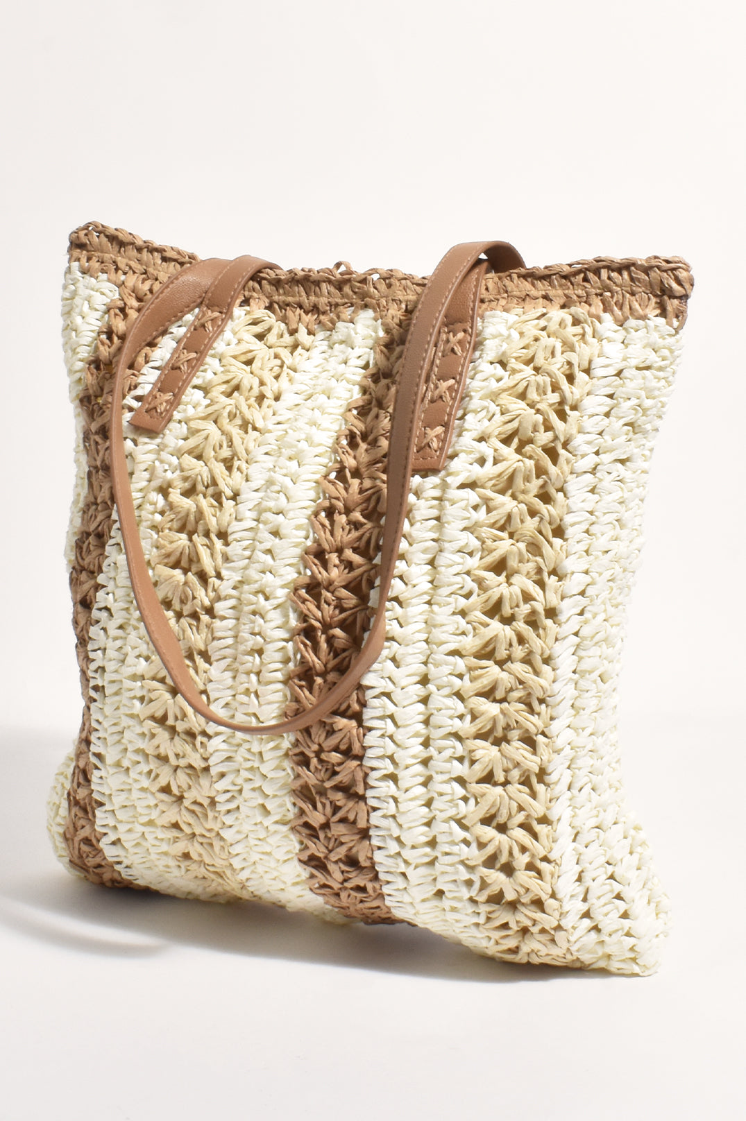 Adorne Zoe Striped Weave Tote Bag - Natural/Tan