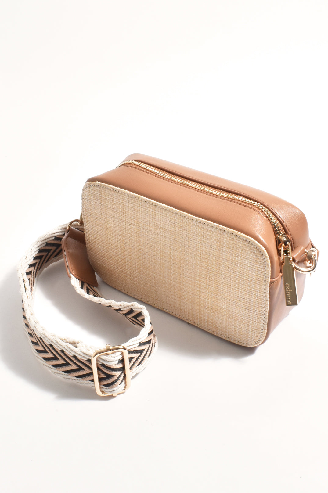 Adorne Joey Woven Face Camera Bag - Tan/Natural