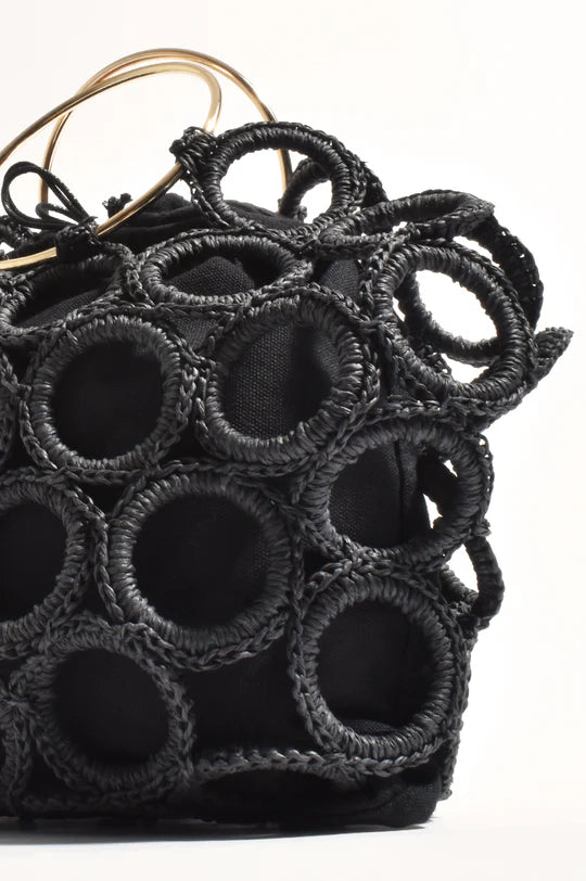 Adorne Posie Crochet Rings Bag - Black