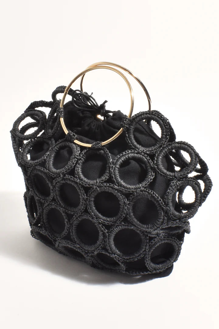 Adorne Posie Crochet Rings Bag - Black