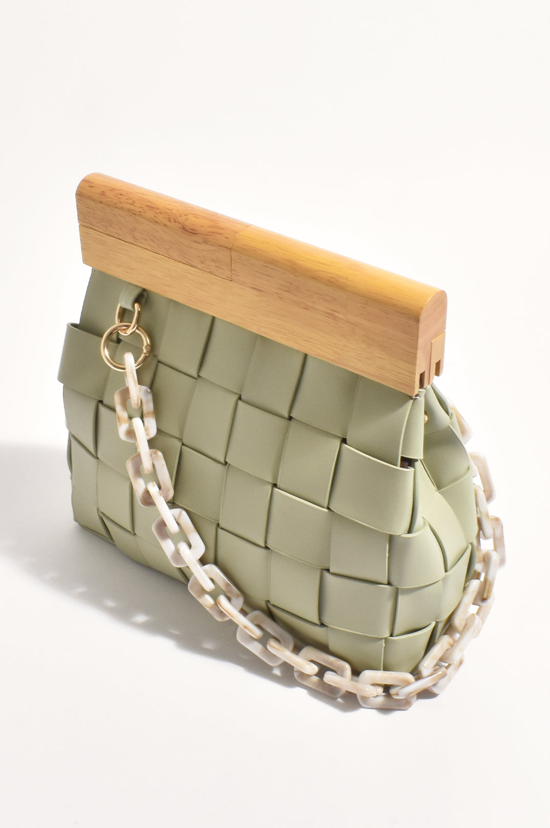 Adorne Clara Plaited Resin Chain Clutch - Green