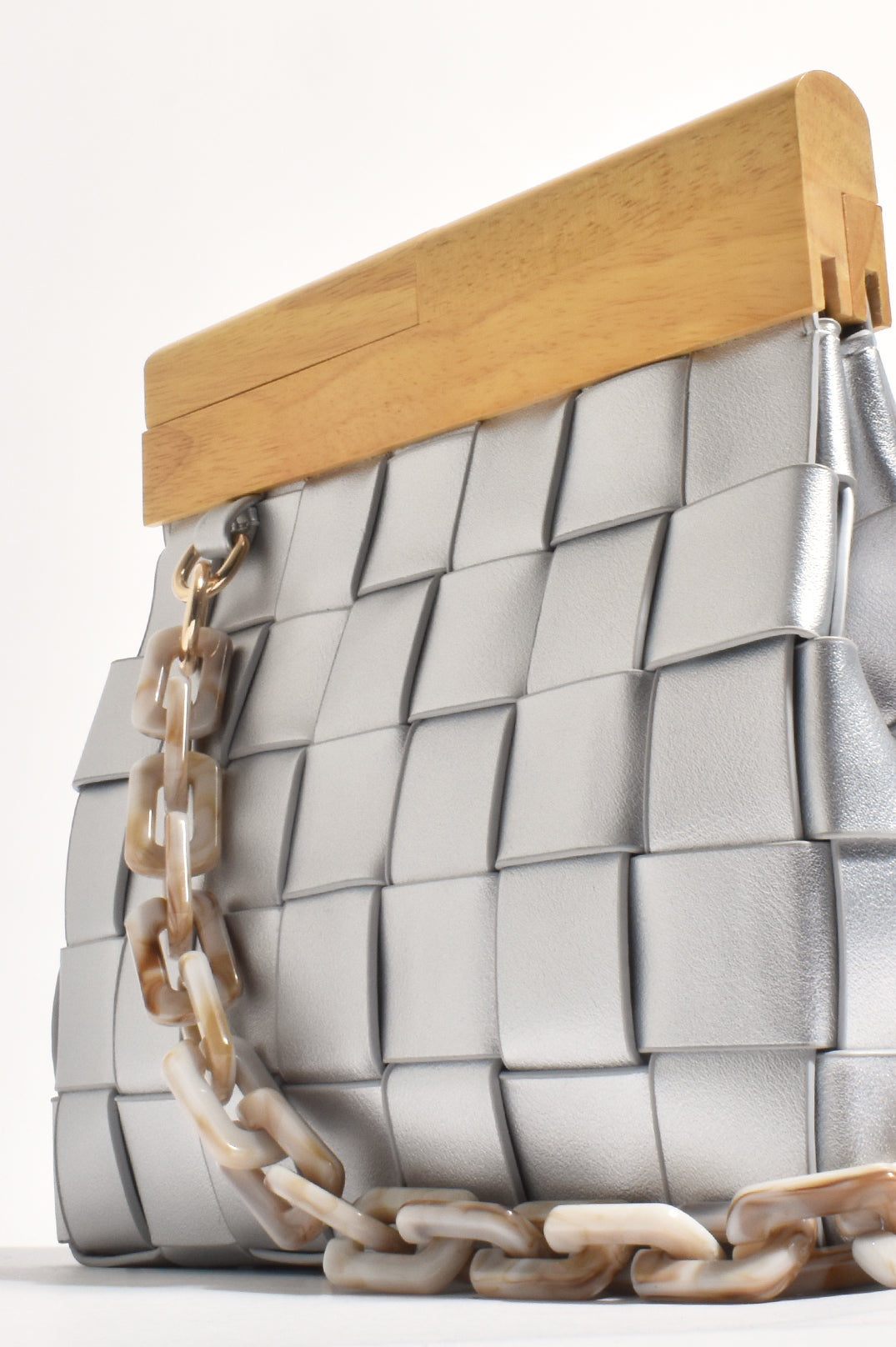 Adorne Clara Plaited Resin Chain Clutch - Silver