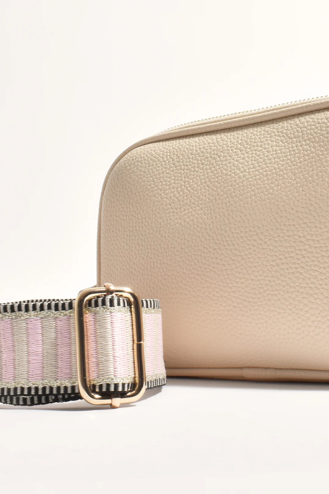 Adorne Bella Striped Webbing Camera Bag - Cream/Pink