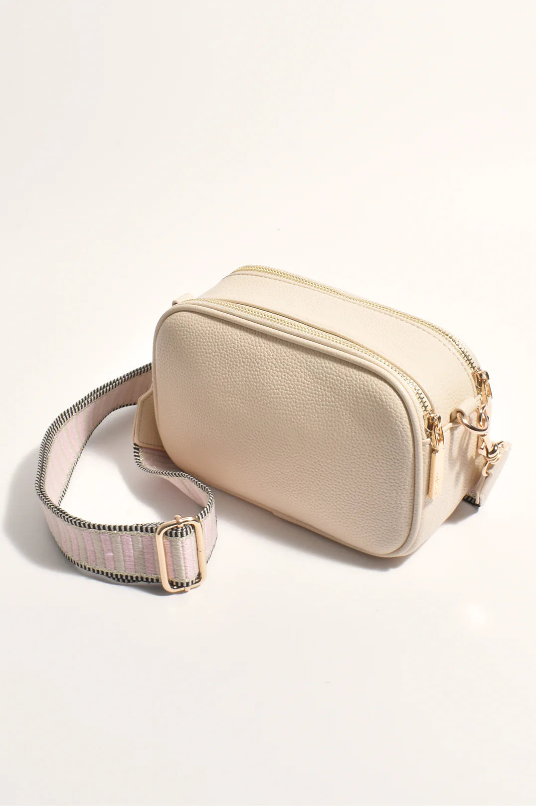 Adorne Bella Striped Webbing Camera Bag - Cream/Pink