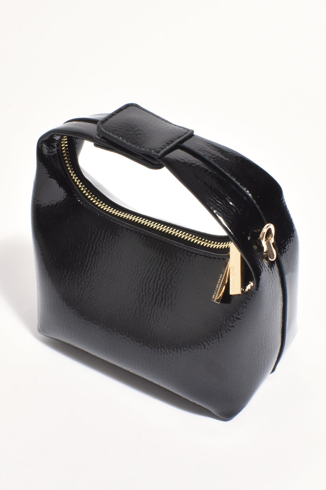 Adorne Lia Patent Curved Small Bag - Black