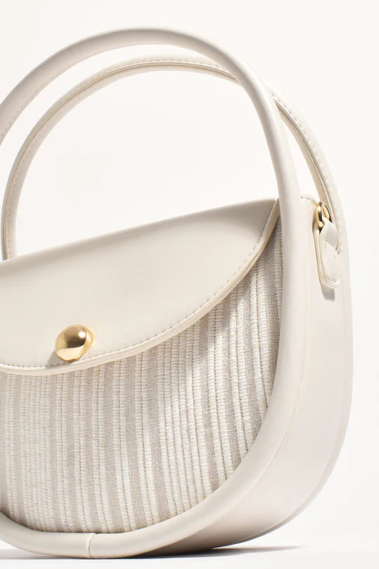 Adorne Violetta Stripe Weave Circular Mini Bag - Cream/Natural