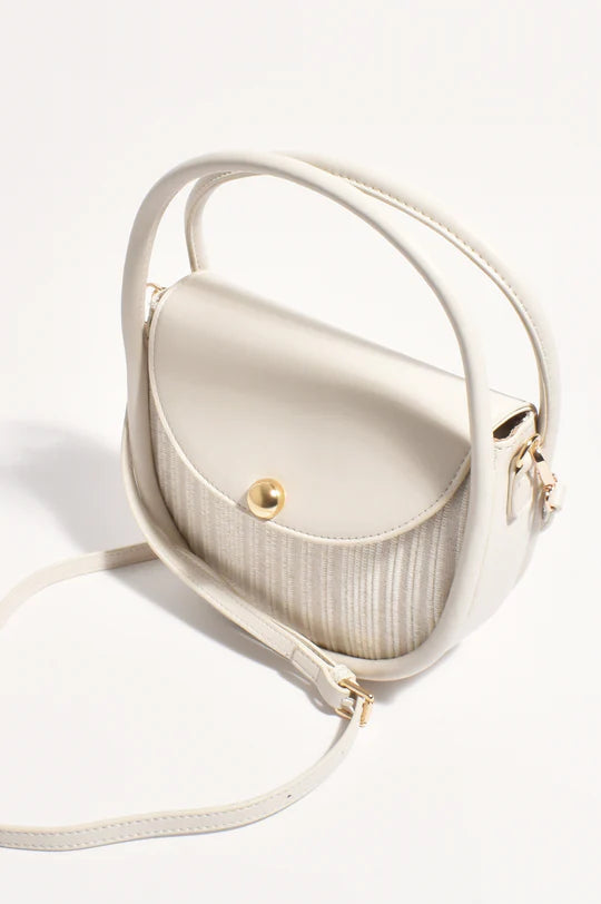 Adorne Violetta Stripe Weave Circular Mini Bag - Cream/Natural