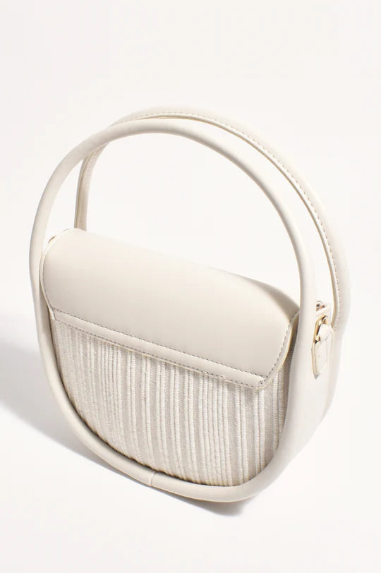 Adorne Violetta Stripe Weave Circular Mini Bag - Cream/Natural