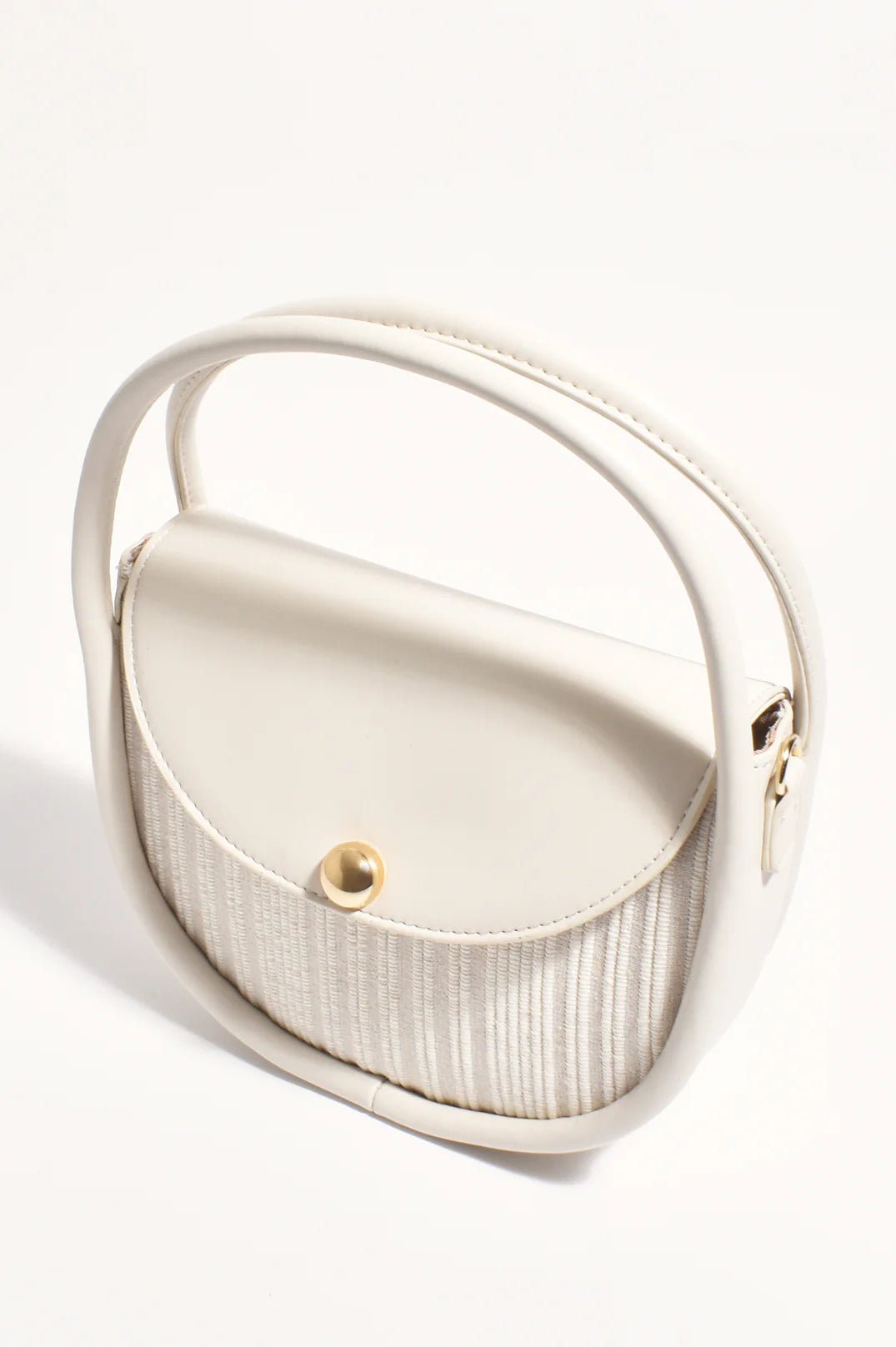 Adorne Violetta Stripe Weave Circular Mini Bag - Cream/Natural