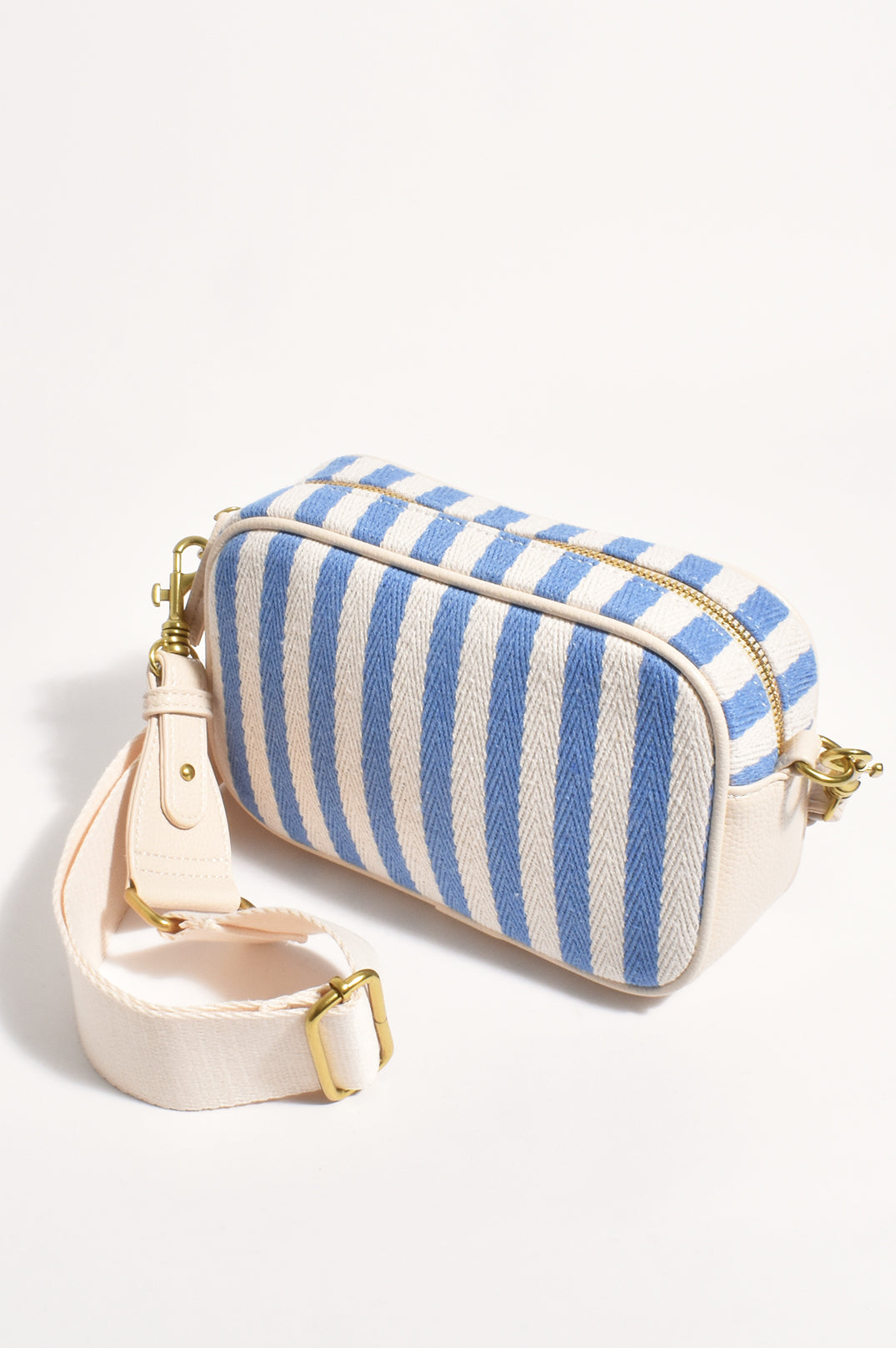 Adorne Isla Stripe Canvas Cross Body Bag - Blue/Nude