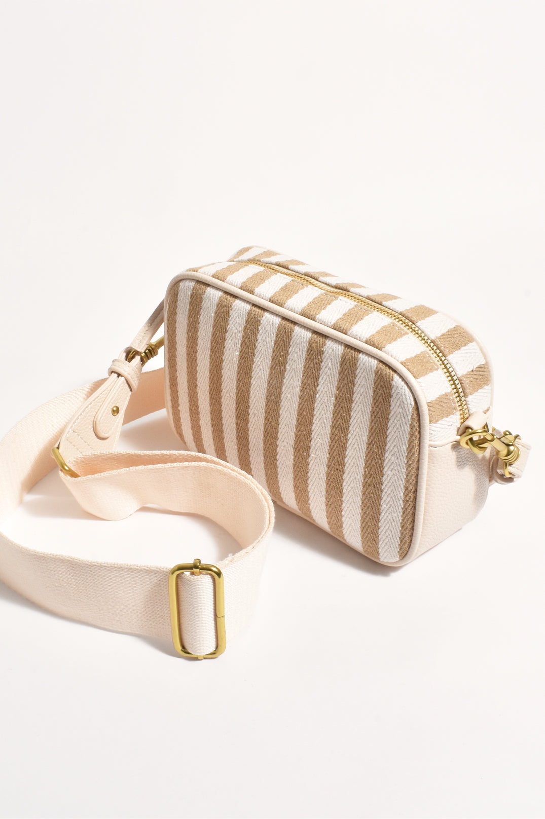 Adorne Isla Stripe Canvas Cross Body Bag - Camel/Nude