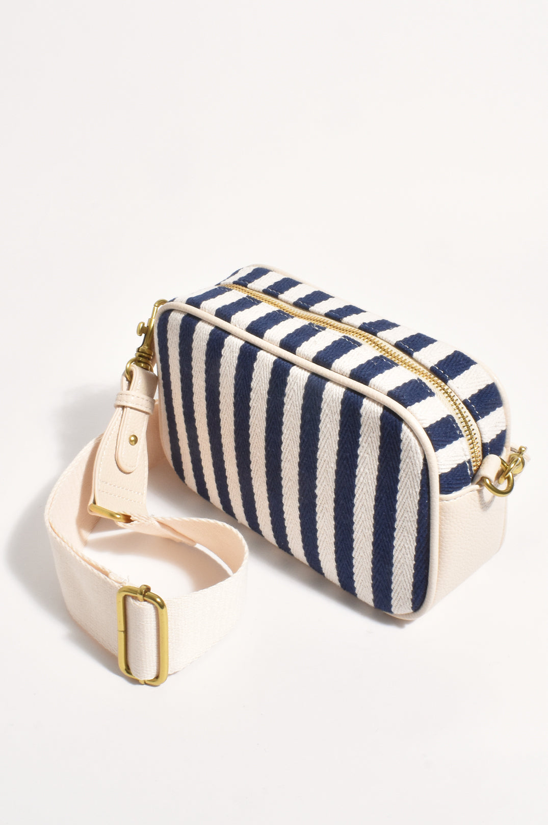 Adorne Isla Stripe Canvas Cross Body Bag - Navy/Nude