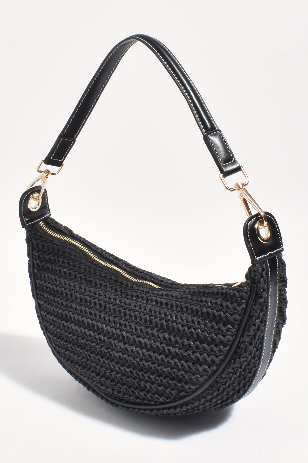 Adorne Sienna Crescent Paper Weave Handbag - Black