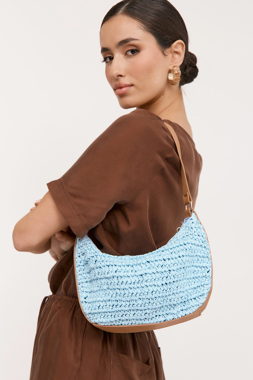 Adorne Harmony Paper Weave Mini Bag - Blue