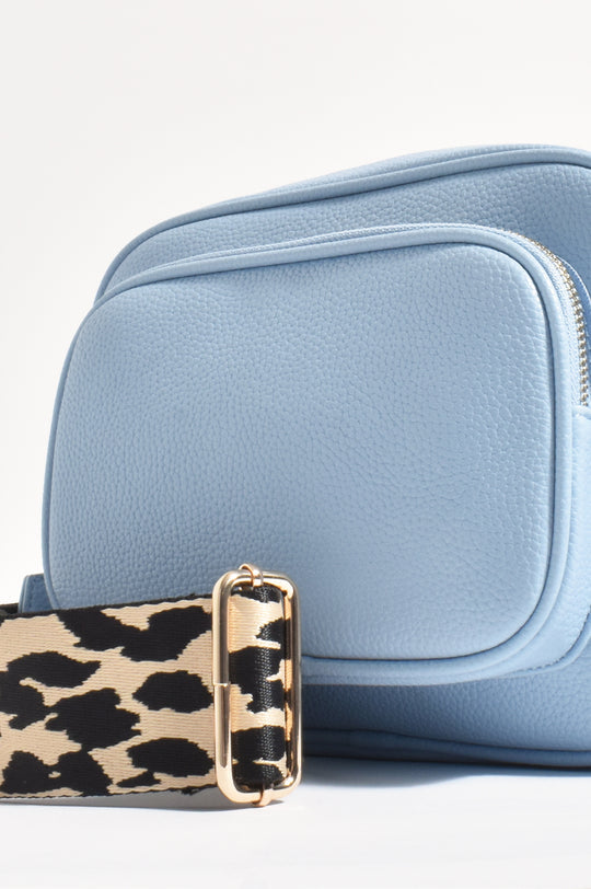 Adorne Pepper Leopard Webbing Pocket Crossbody Bag - Sky Blue