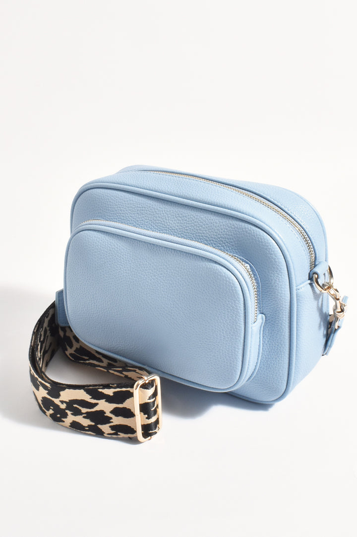 Adorne Pepper Leopard Webbing Pocket Crossbody Bag - Sky Blue