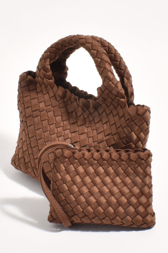 Adorne Keira Neoprene Woven Mini Bag with Pouch - Coffee