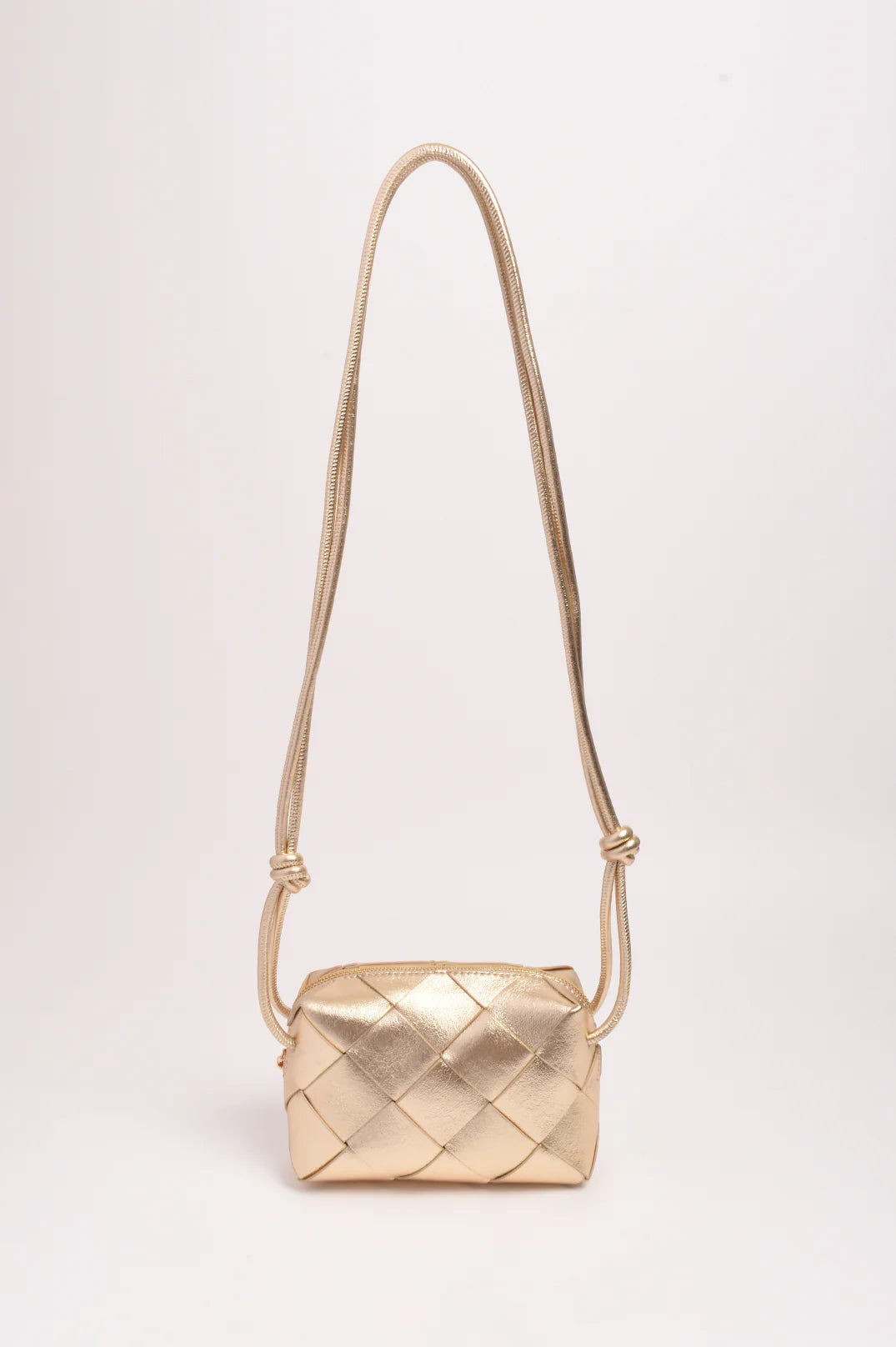 Adorne Elodie Weave Crossbody Bag - Gold