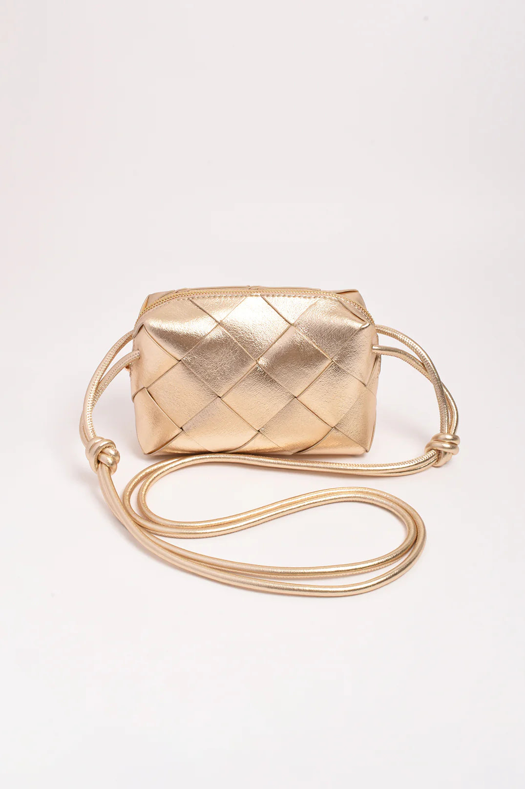 Adorne Elodie Weave Crossbody Bag - Gold