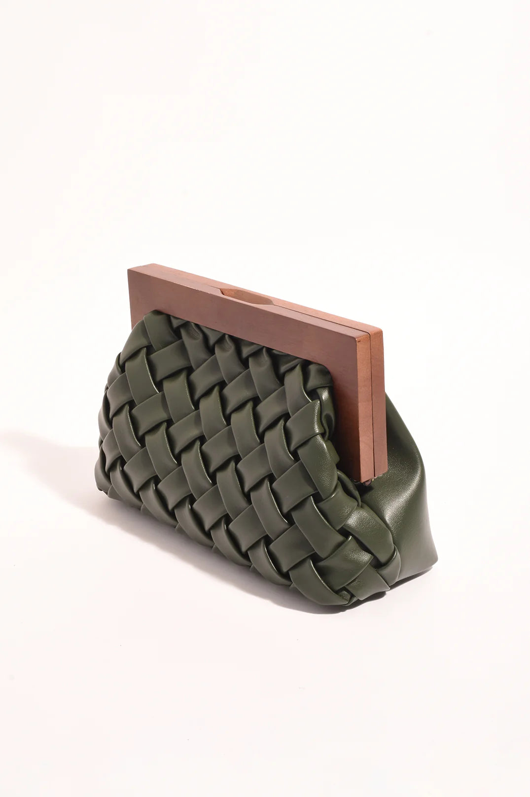 Adorne Vivienne Weave Timber Frame Clutch - Khaki