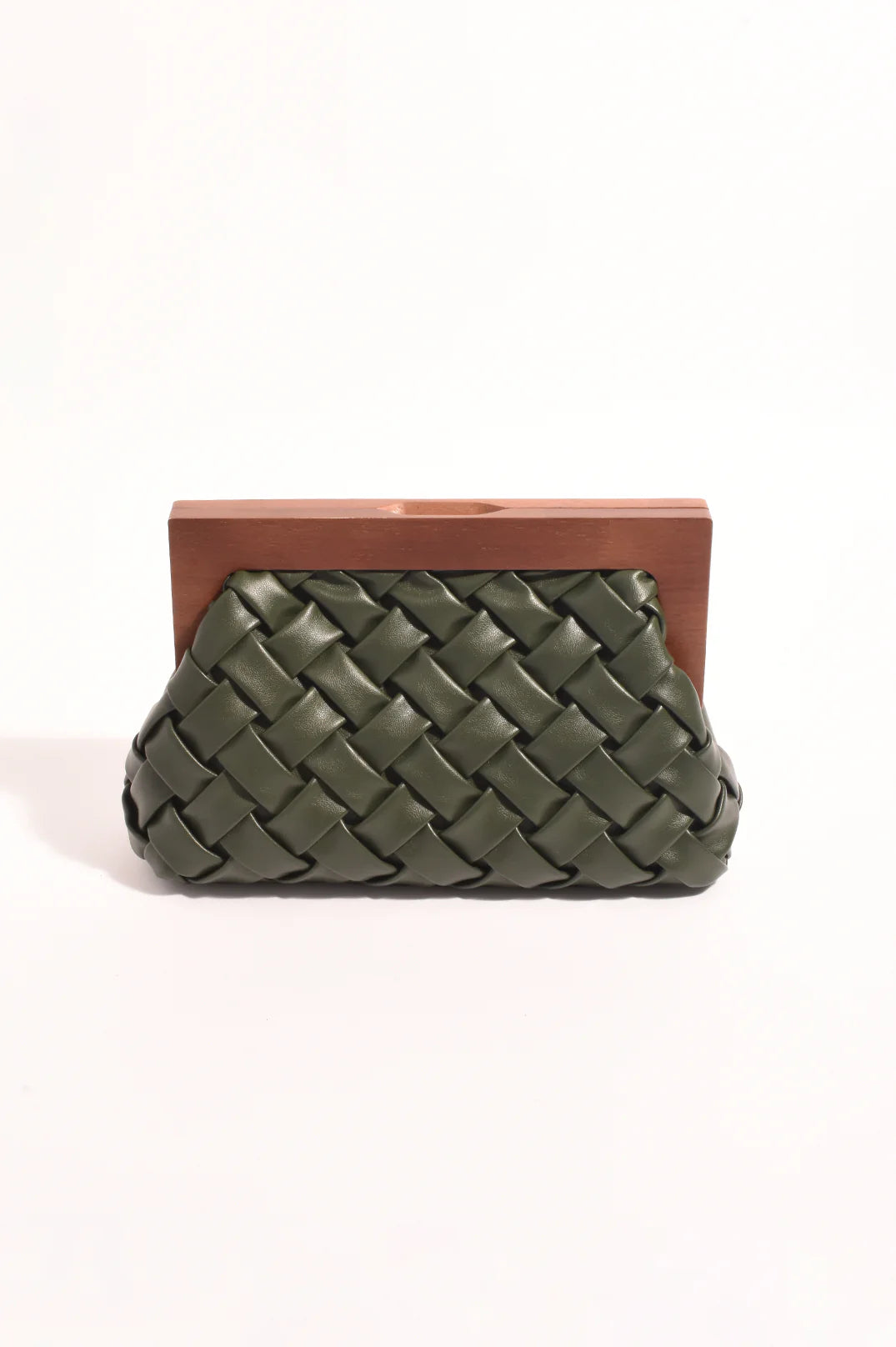Adorne Vivienne Weave Timber Frame Clutch - Khaki