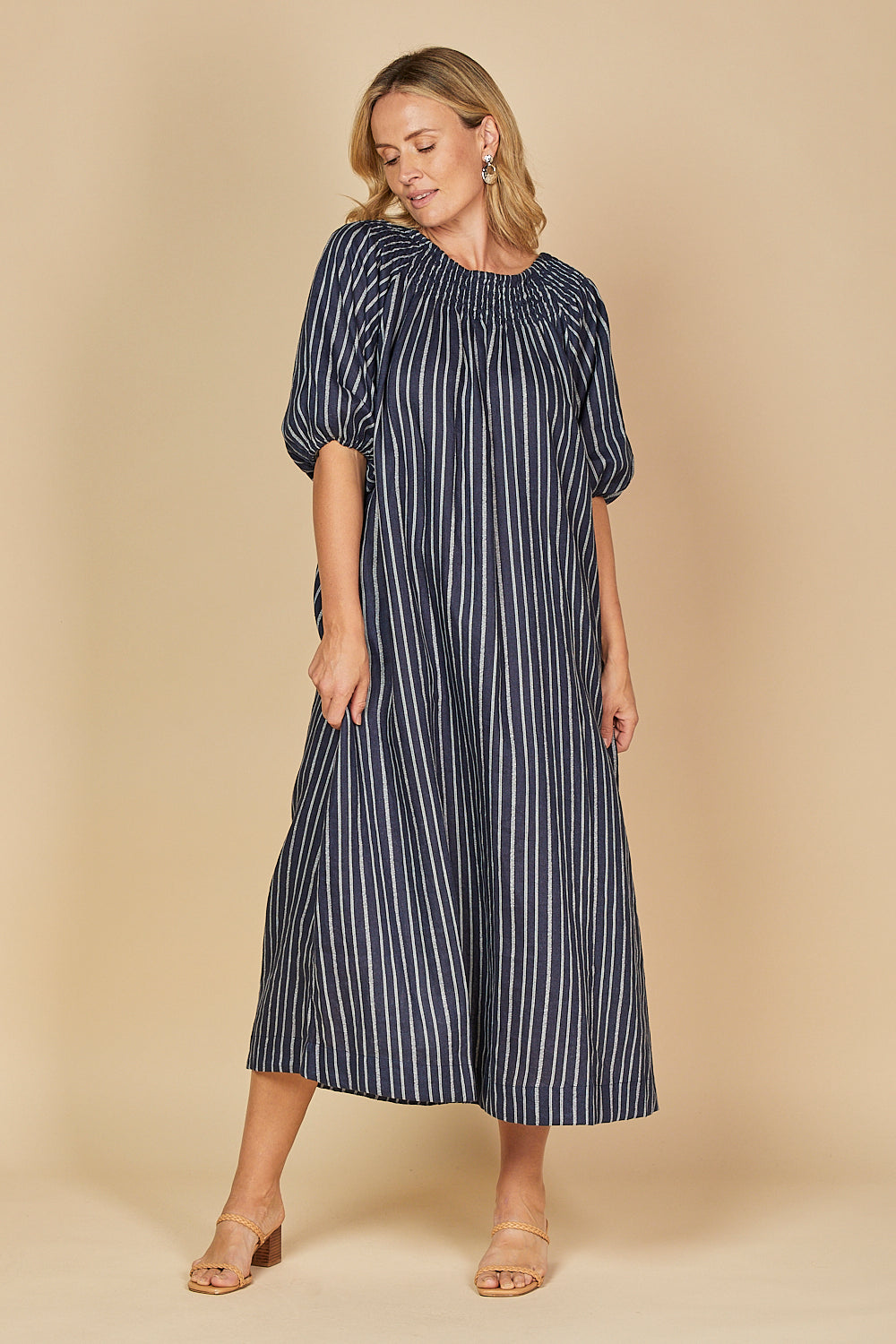 Adrift Alisa Off The Shoulder Linen Dress - Boathouse