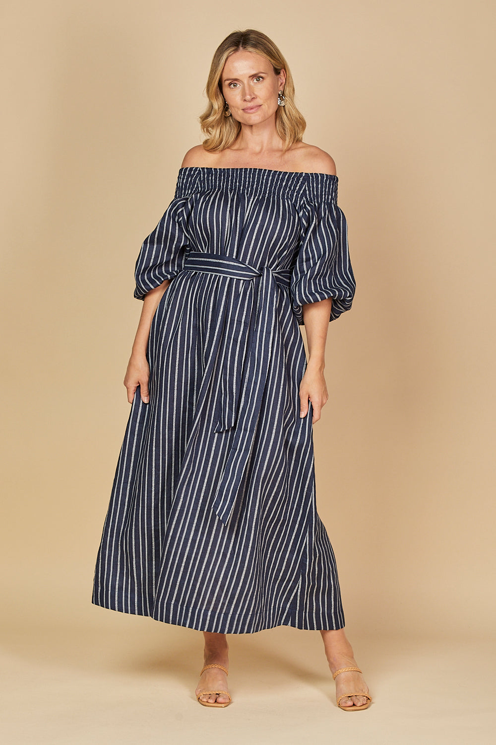 Adrift Alisa Off The Shoulder Linen Dress - Boathouse