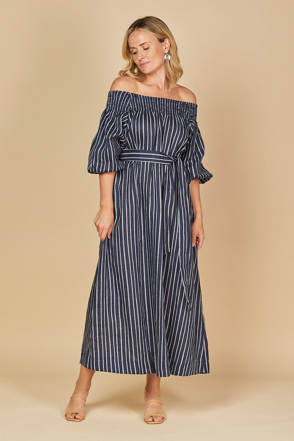 Adrift Alisa Off The Shoulder Linen Dress - Boathouse