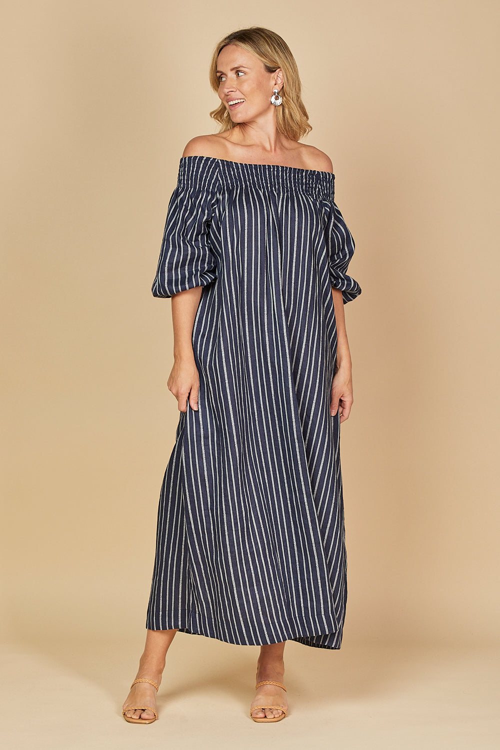 Adrift Alisa Off The Shoulder Linen Dress - Boathouse