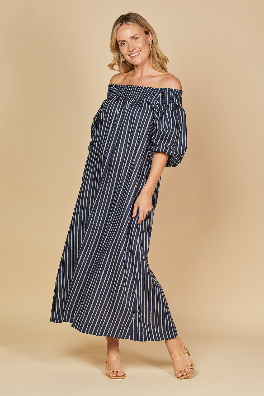 Adrift Alisa Off The Shoulder Linen Dress - Boathouse