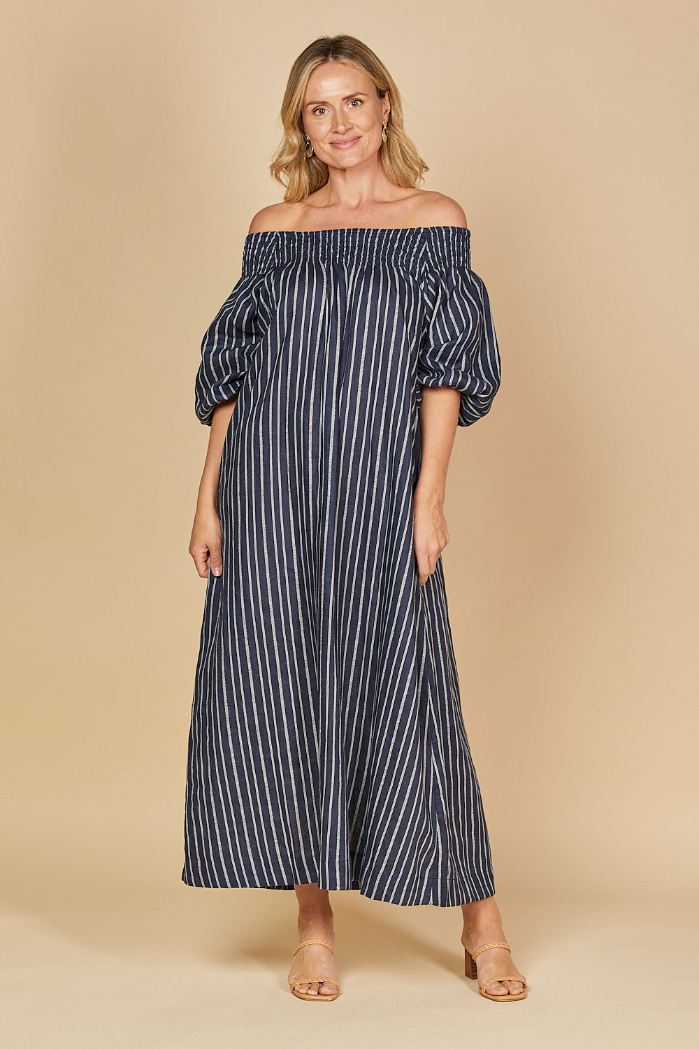 Adrift Alisa Off The Shoulder Linen Dress - Boathouse