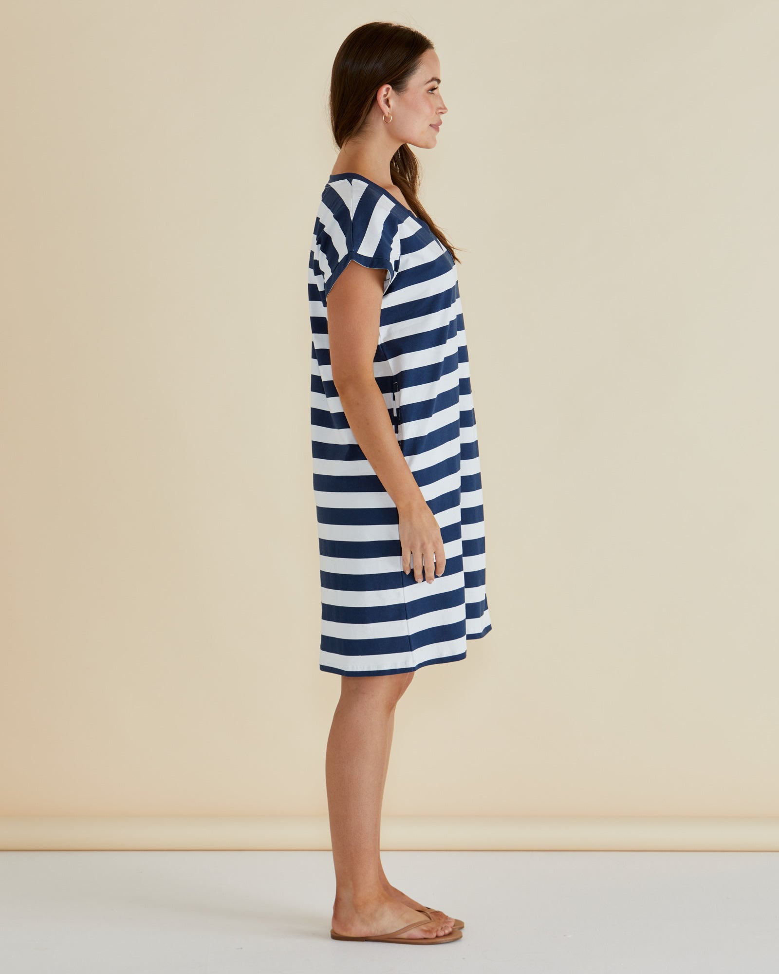 Betty Basics Zena T-Shirt Dress -  Navy Bold Stripe