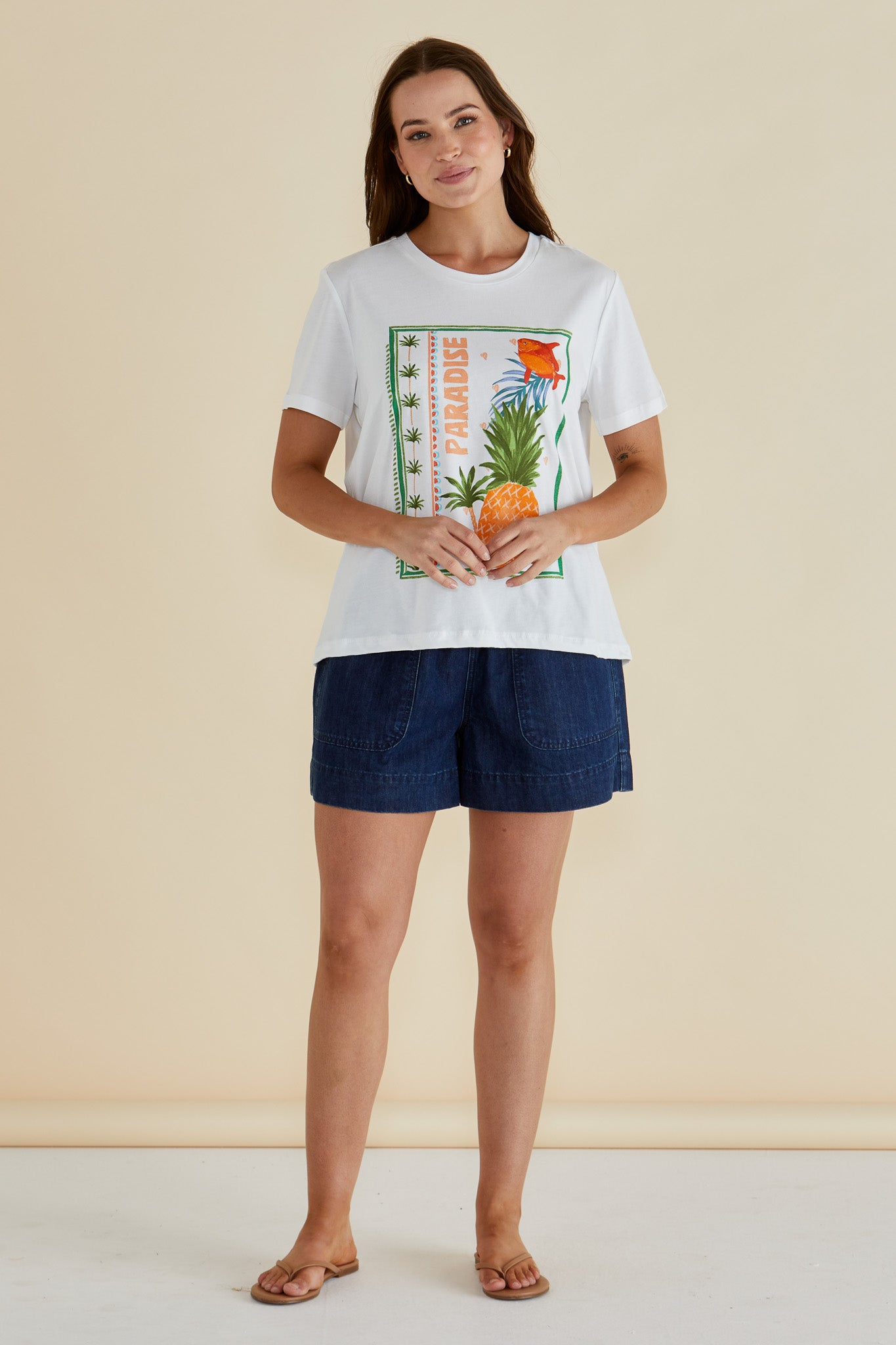 Betty Basics Ellia Crew Tee - Paradise Beach Print