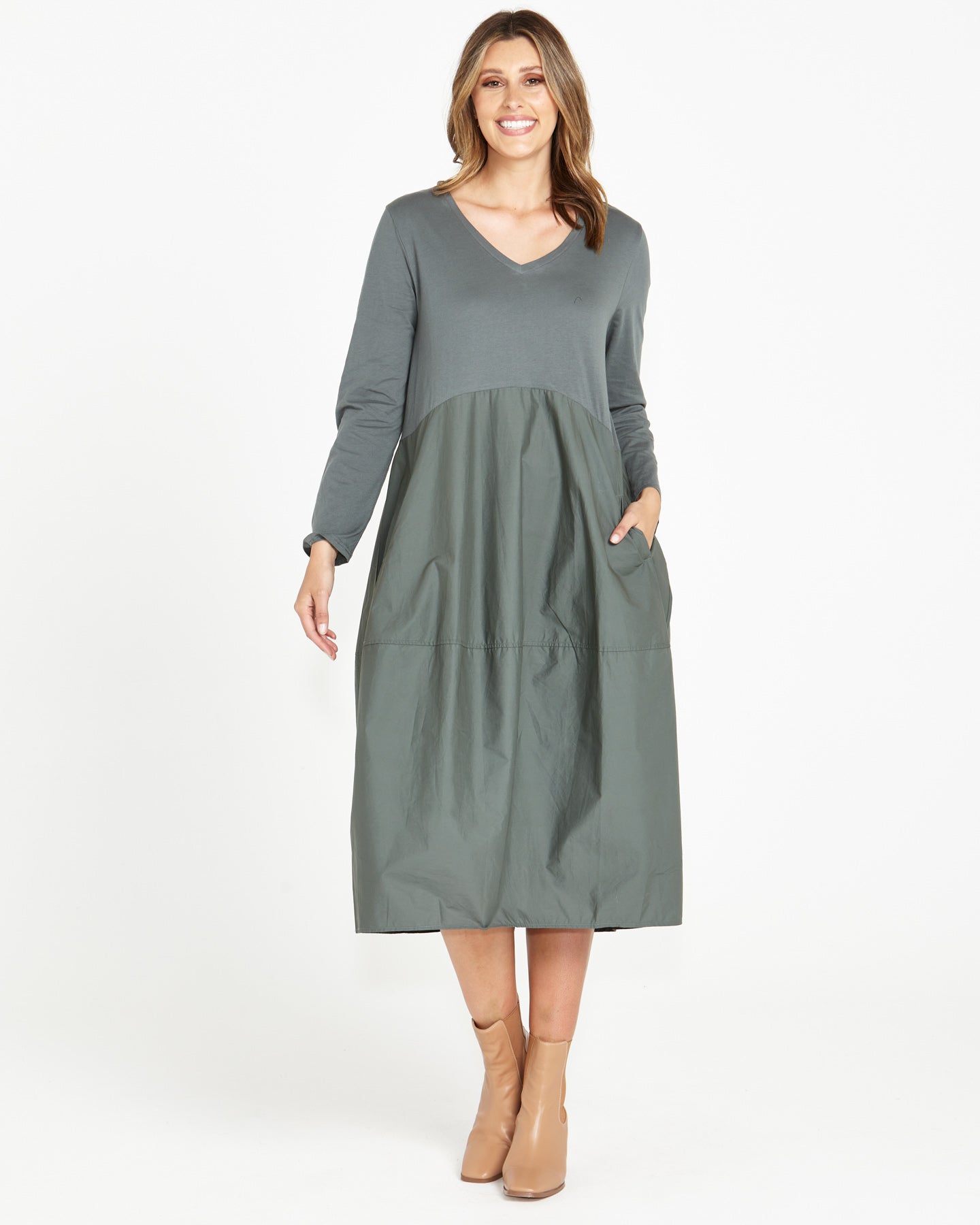 Betty Basics Tulip Dress - Dusty Green