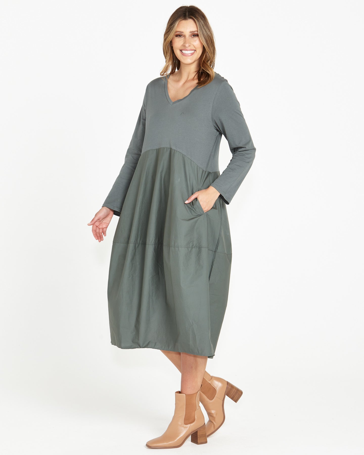 Betty Basics Tulip Dress - Dusty Green