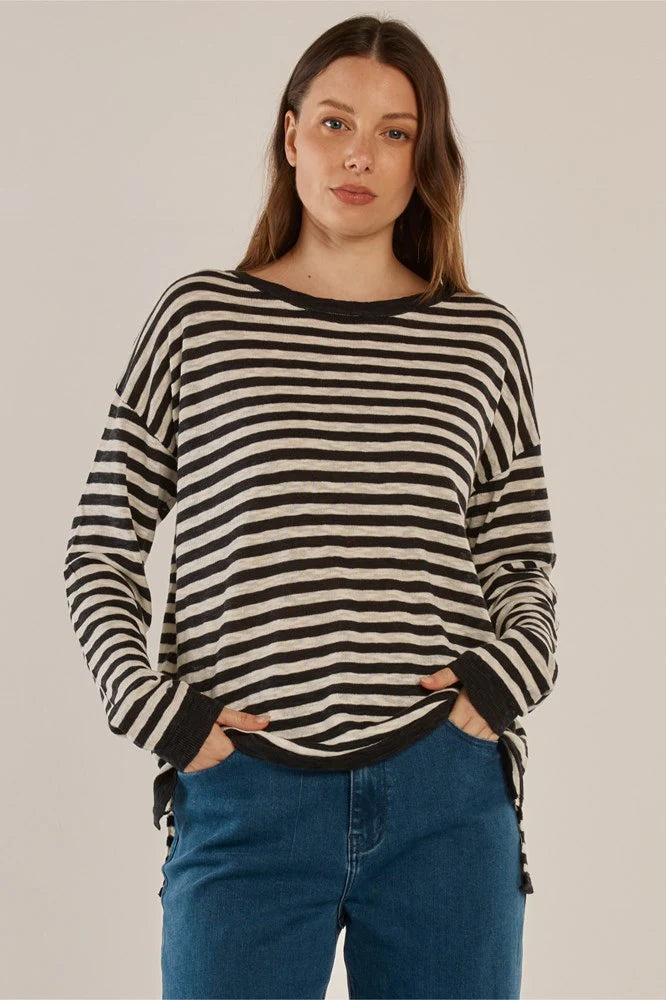 Betty Basics Natasha Knit Top - Black/Off White Stripe
