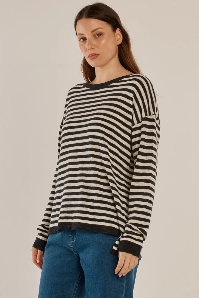 Betty Basics Natasha Knit Top - Black/Off White Stripe