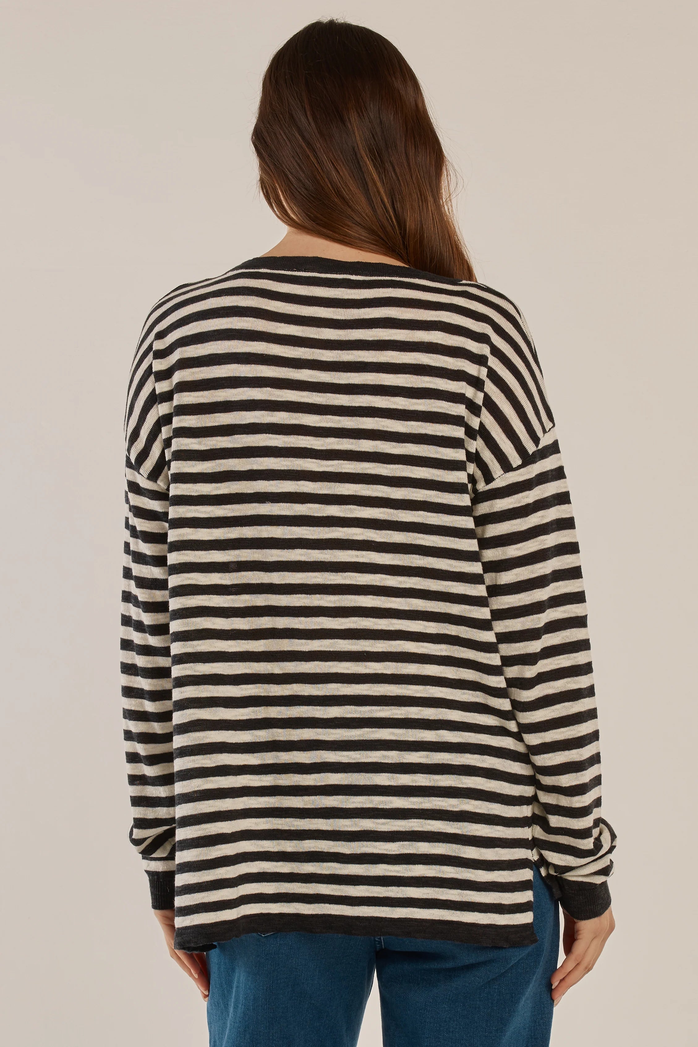 Betty Basics Natasha Knit Top - Black/Off White Stripe