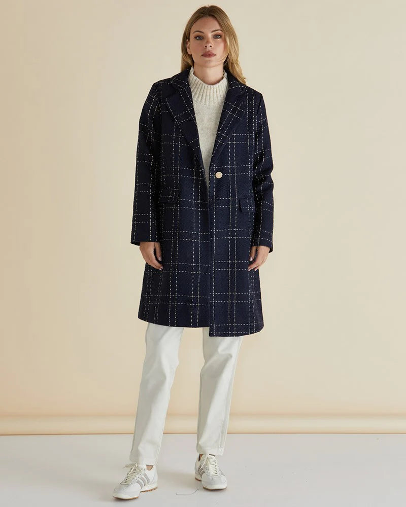 Betty Basics Genevieve Coat - Gold/Navy Check