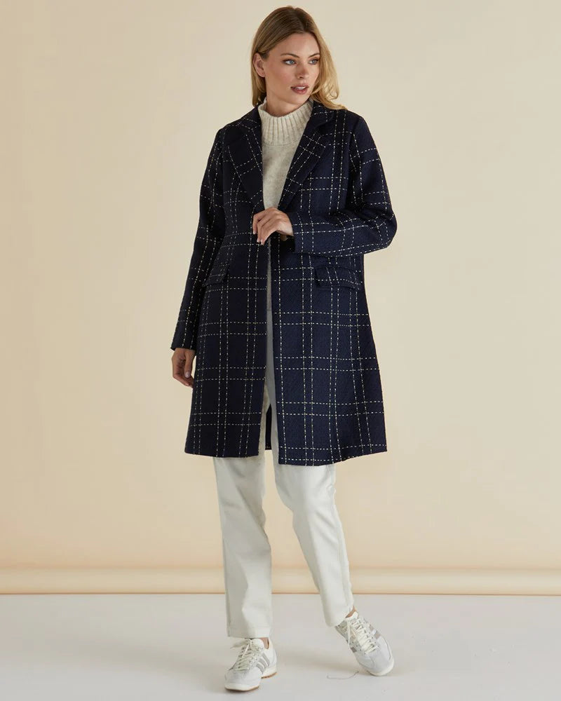 Betty Basics Genevieve Coat - Gold/Navy Check