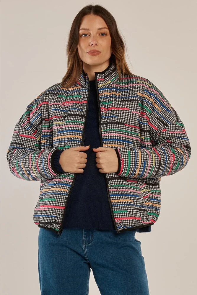 Betty Basics Finch Reversible Jacket - Rainbow Houndstooth/Black