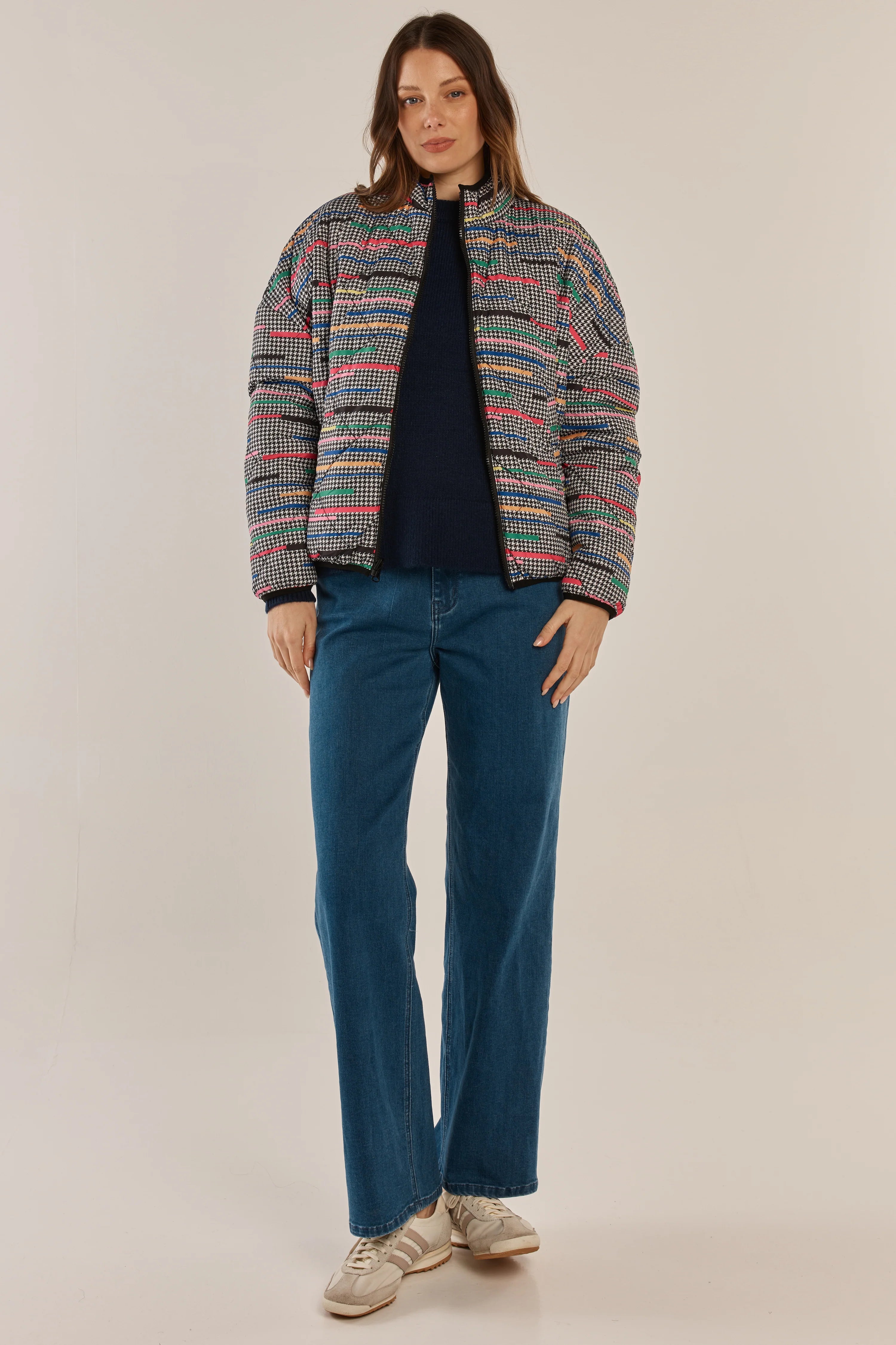 Betty Basics Finch Reversible Jacket - Rainbow Houndstooth/Black