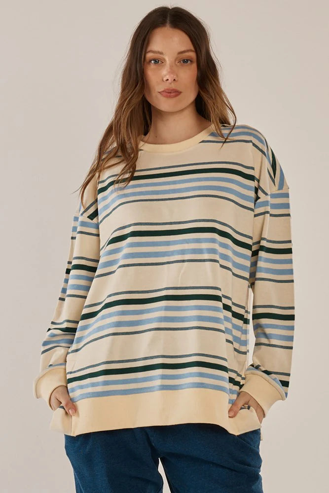 Betty Basics Easy Crew Sweat - Blue/Green Stripe