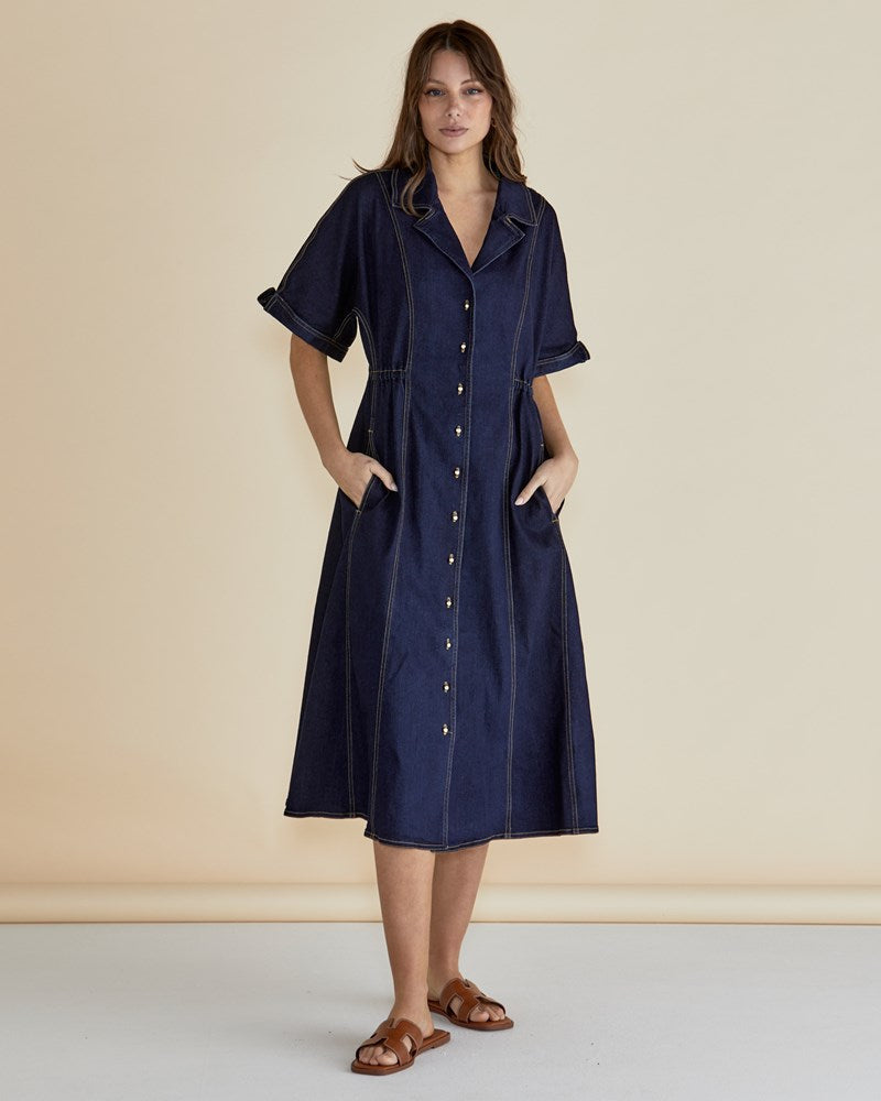 Betty Basics Dana Denim Dress - Raw Indigo Blue