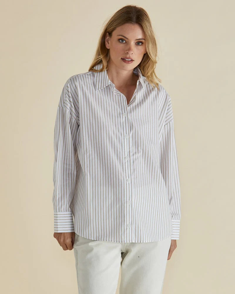Betty Basics Artemis Shirt - Beige Lurex Stripe