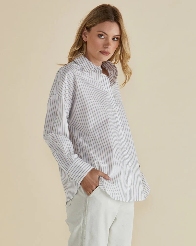 Betty Basics Artemis Shirt - Beige Lurex Stripe