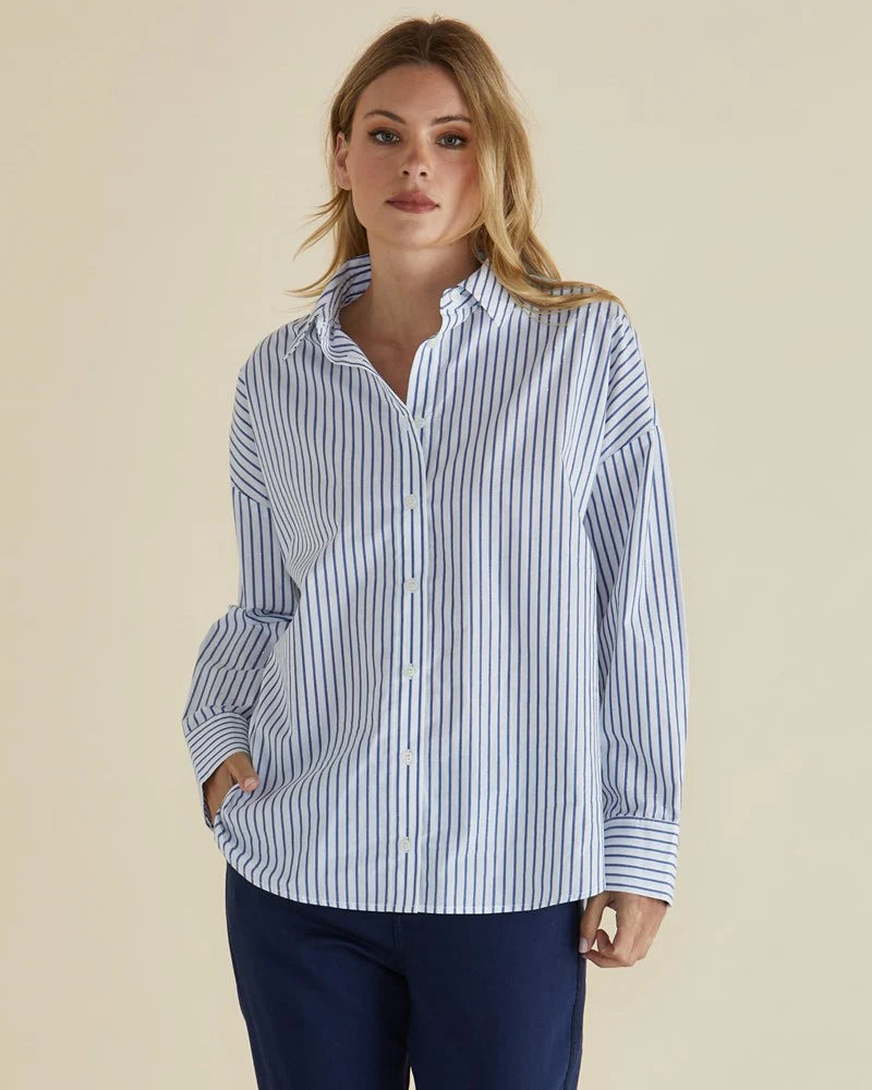 Betty Basics Artemis Shirt - Blue Lurex Stripe