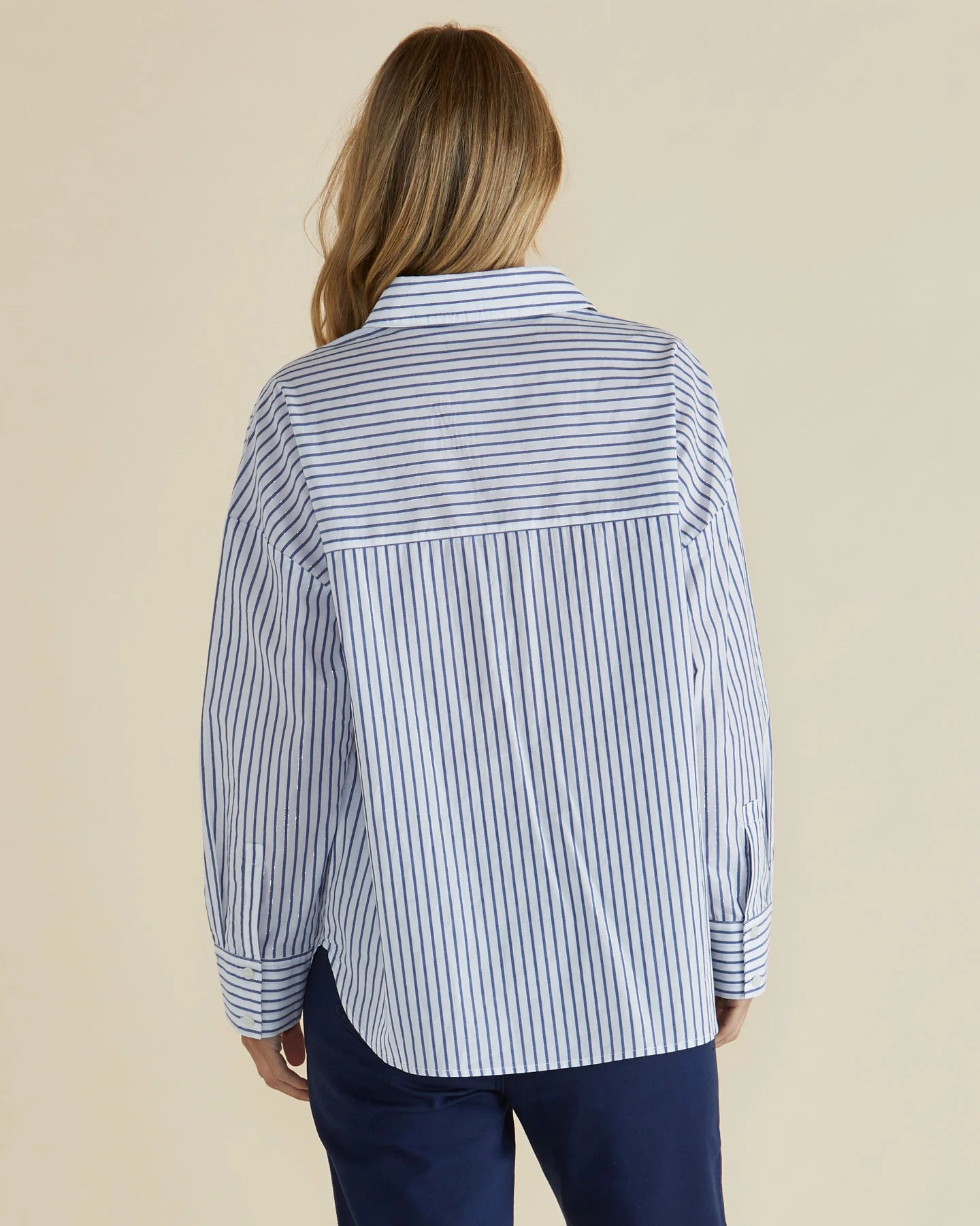 Betty Basics Artemis Shirt - Blue Lurex Stripe