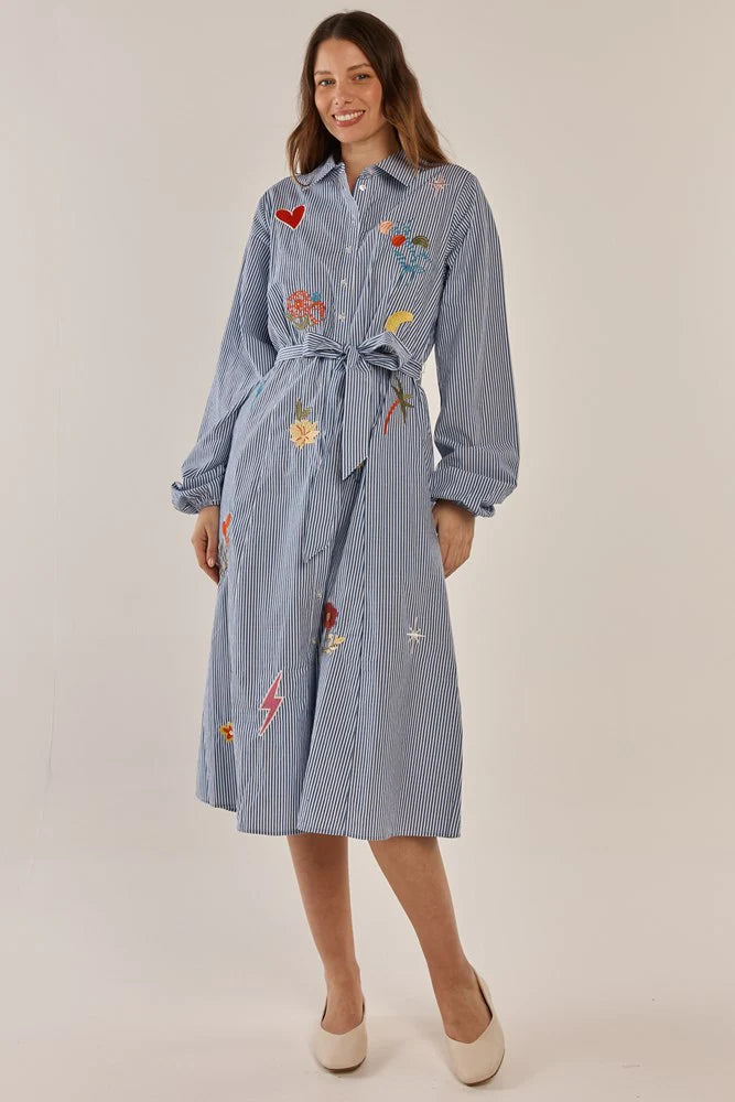 Betty Basics Amelia Shirt Dress - Floral Navy Stripe