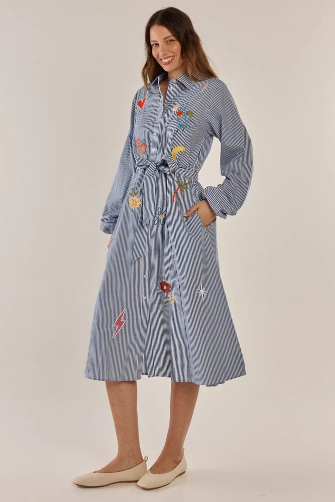 Betty Basics Amelia Shirt Dress - Floral Navy Stripe